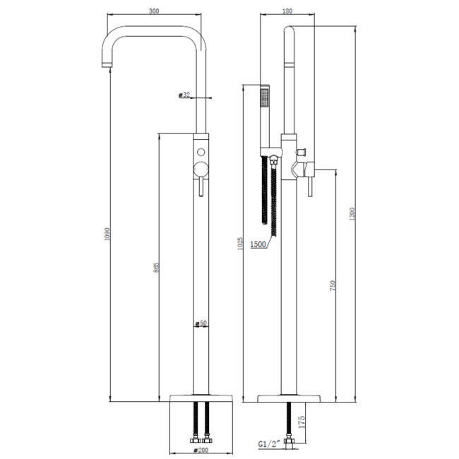 Brushed Brass Freestanding Bath Shower Mixer Tap - Lenton