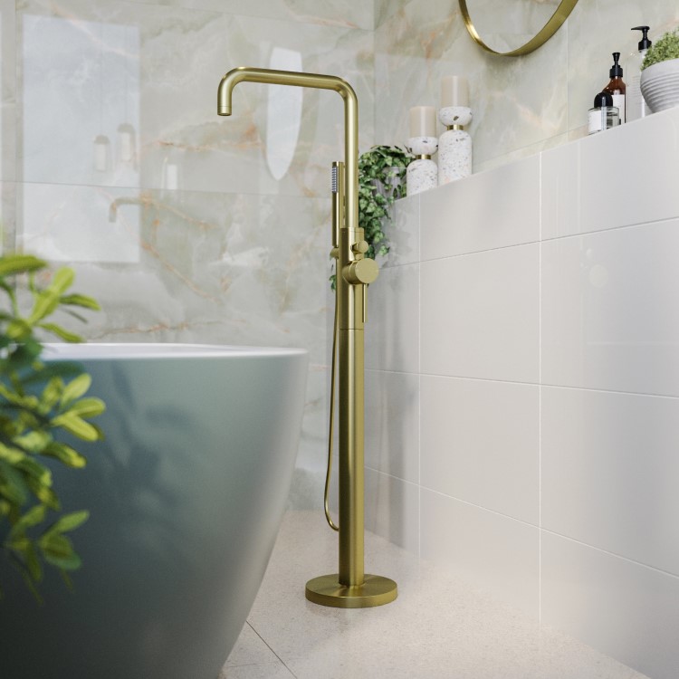 Brushed Brass Freestanding Bath Shower Mixer Tap - Lenton