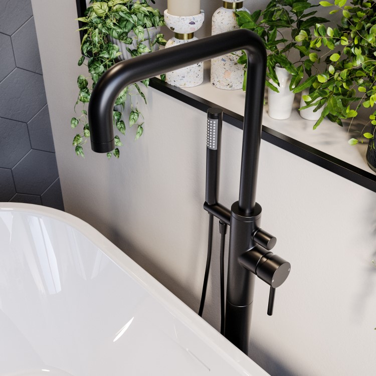 Matt Black Freestanding Bath Shower Mixer Tap - Lenton