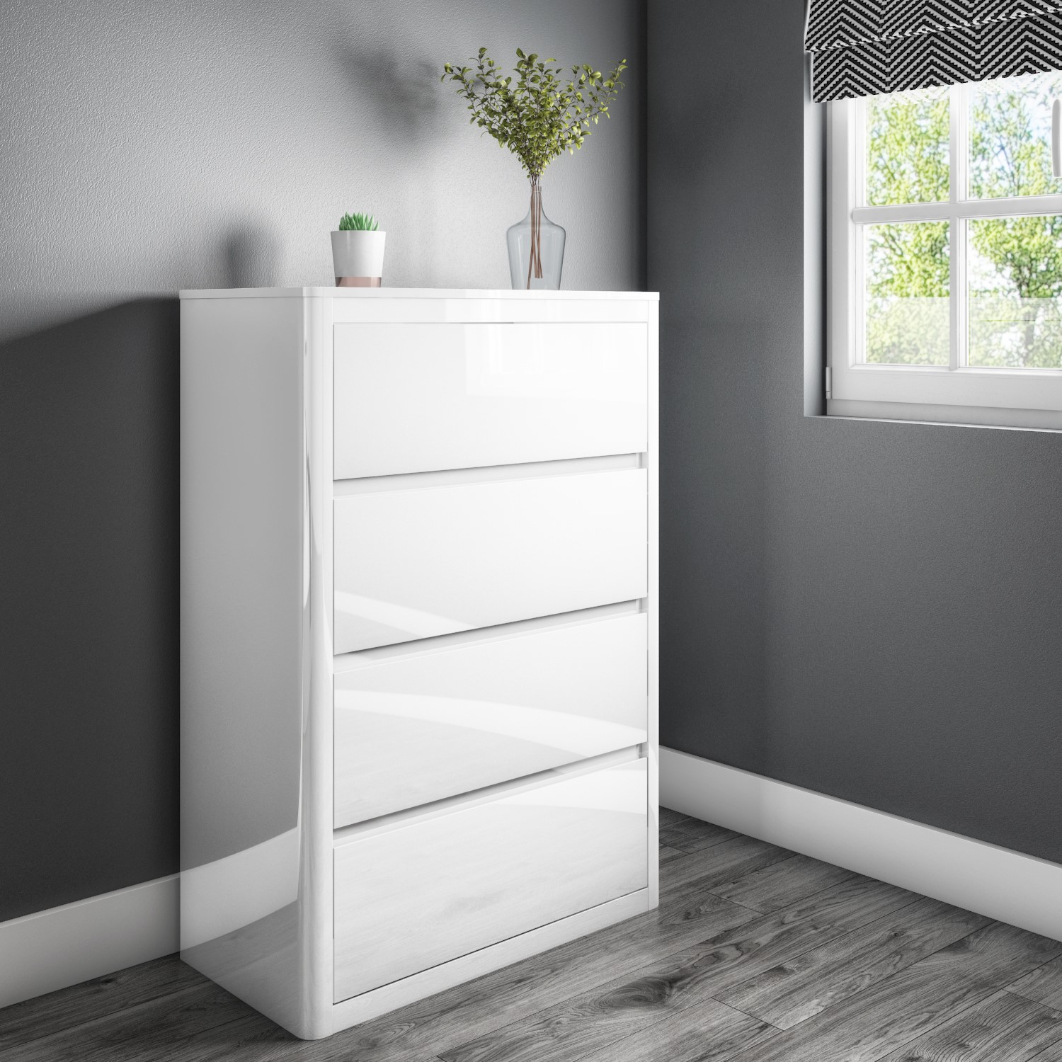 Lexi White High Gloss 4 Drawer Chest of Drawers - Furniture123