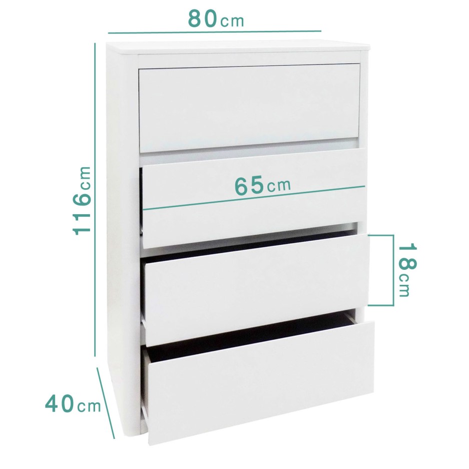 Lexi White High Gloss 4 Drawer Chest of Drawers Furniture123