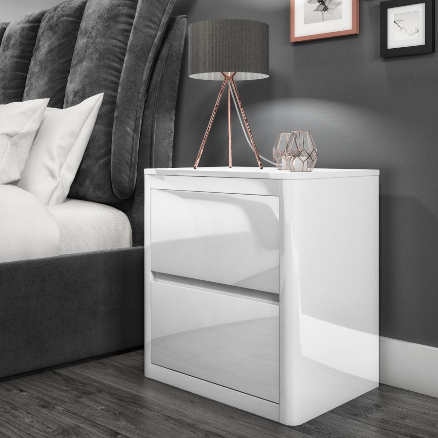 GRADE A2 - Lexi White High Gloss 2 Drawer Bedside Table