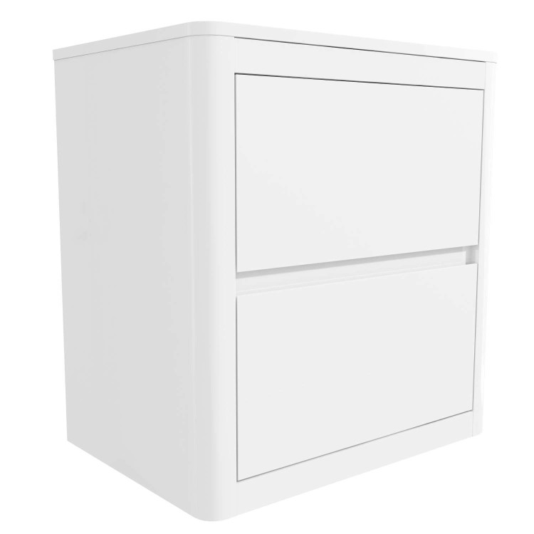 White High Gloss 2 Drawer Bedside Table with Curved Edges - Lexi