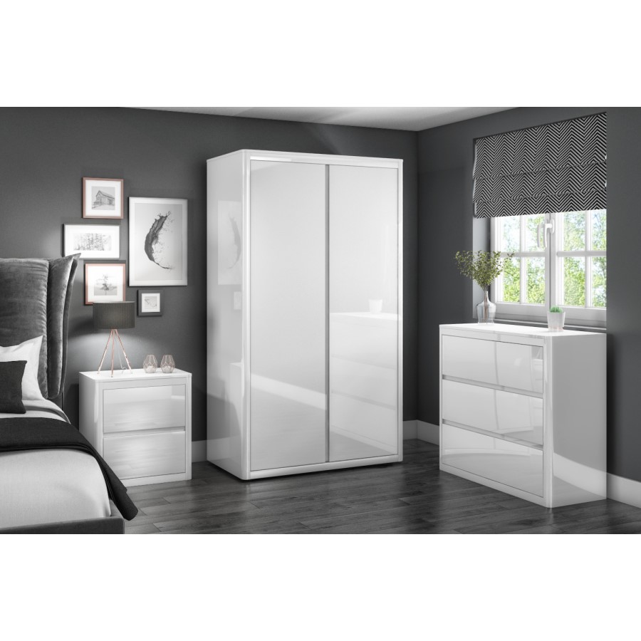 GRADE A2 - Lexi White High Gloss 2 Drawer Bedside Table