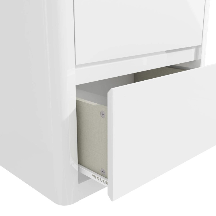 White High Gloss 2 Drawer Bedside Table with Curved Edges - Lexi