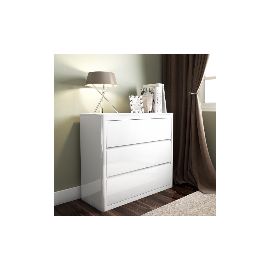 GRADE A1 - Lexi White High Gloss 3 Chest of Drawers