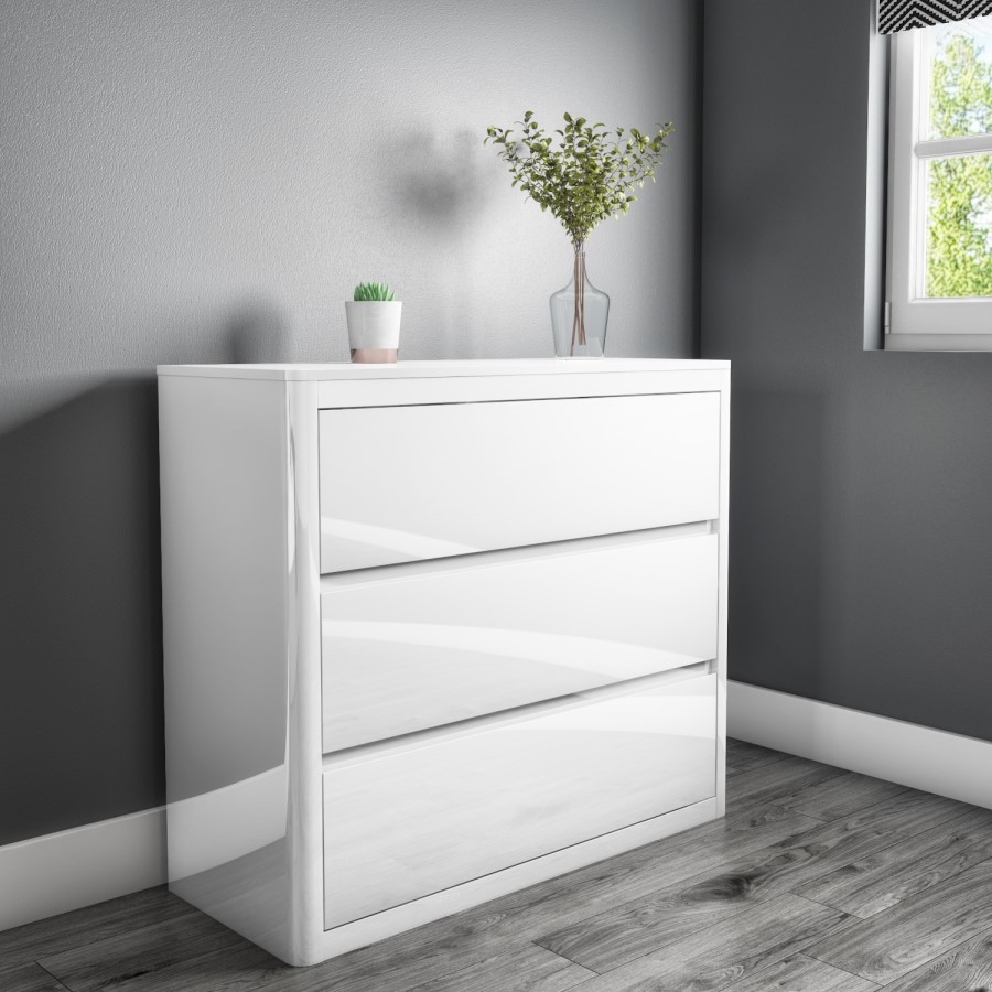 GRADE A1 - White Gloss Chest of Drawers - Lexi
