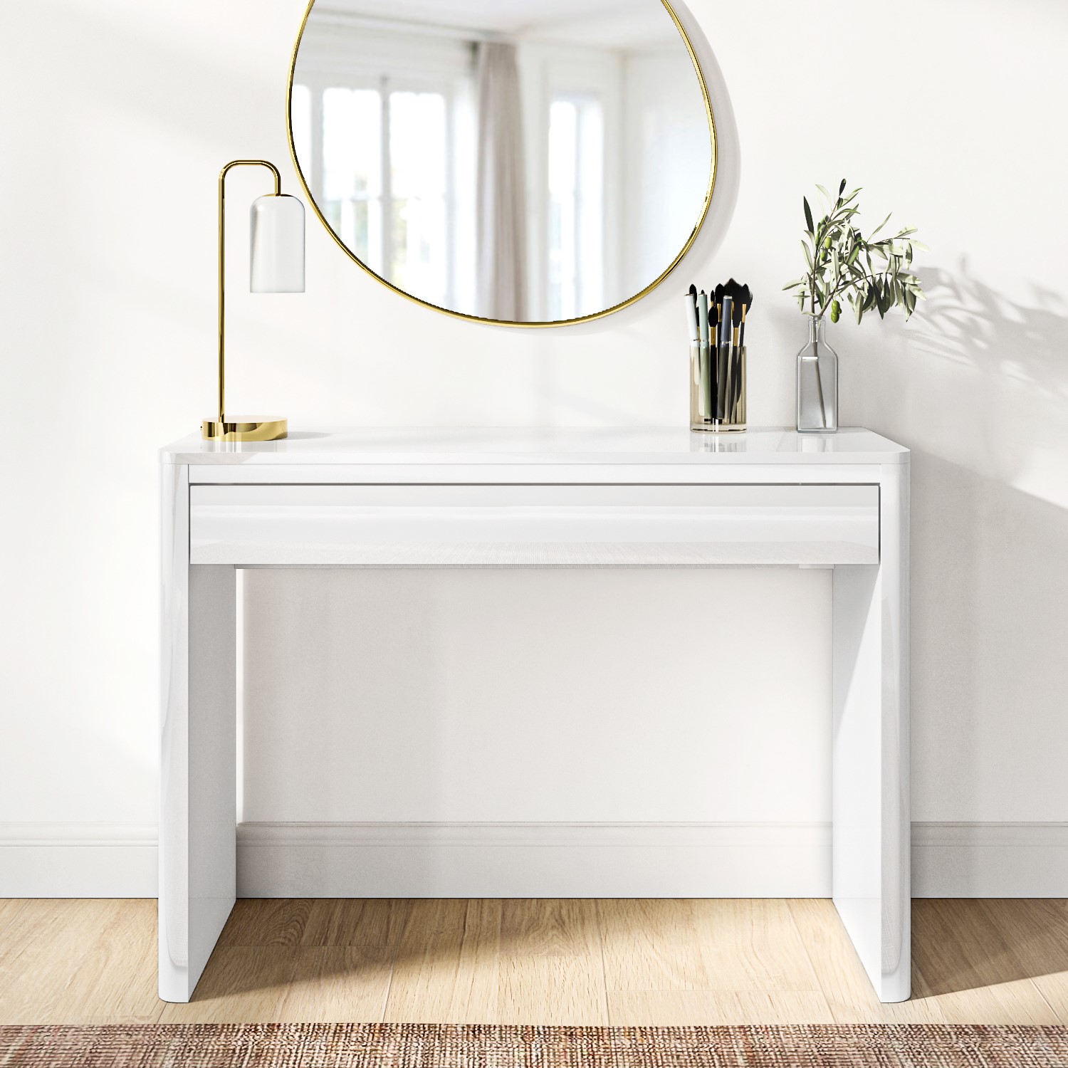 Photo of White high gloss dressing table with drawer and curved edges - lexi