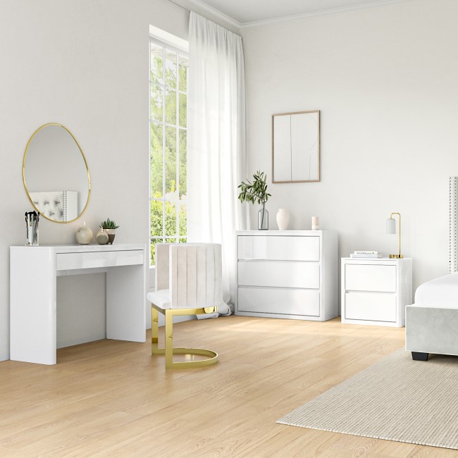 White High Gloss Dressing Table with Drawer and Curved Edges - Lexi