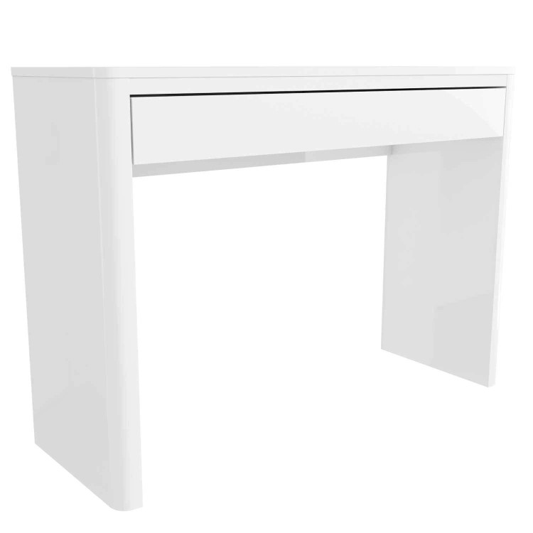 Slim White High Gloss Curved Console Table Drawer - Lexi