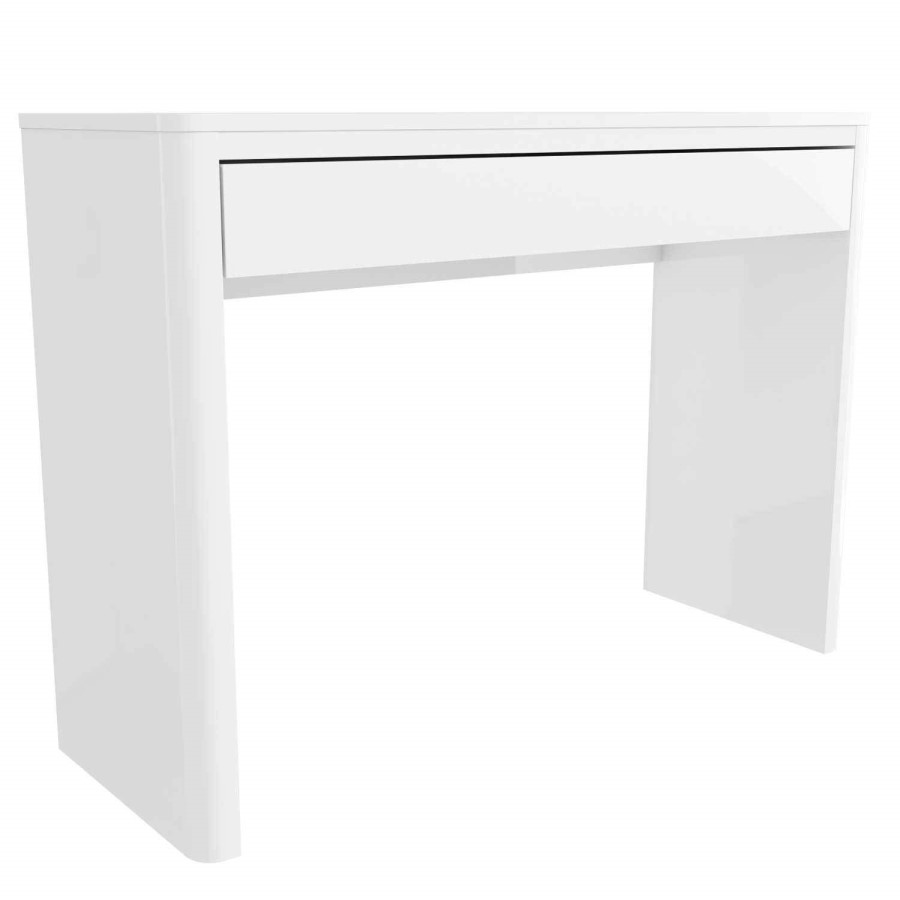Slim White High Gloss Curved Console Table Drawer - Lexi