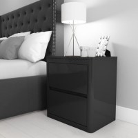 GRADE A1 - Lexi High Gloss Anthracite Grey 2 Drawer Bedside Table