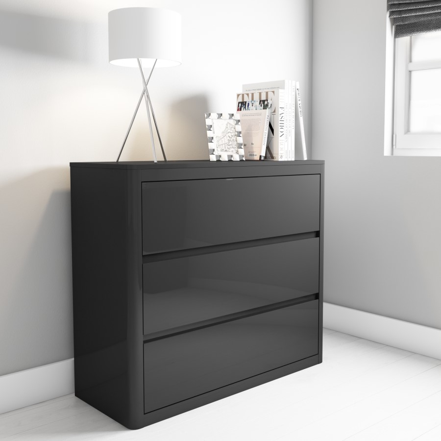 Lexi Grey Gloss Chest of Drawers - 3 Drawers