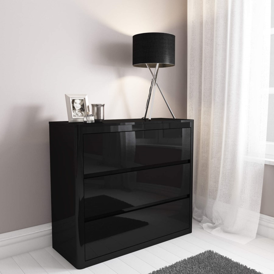 GRADE A1 - Lexi Black High Gloss 3 Drawer Chest of Drawers