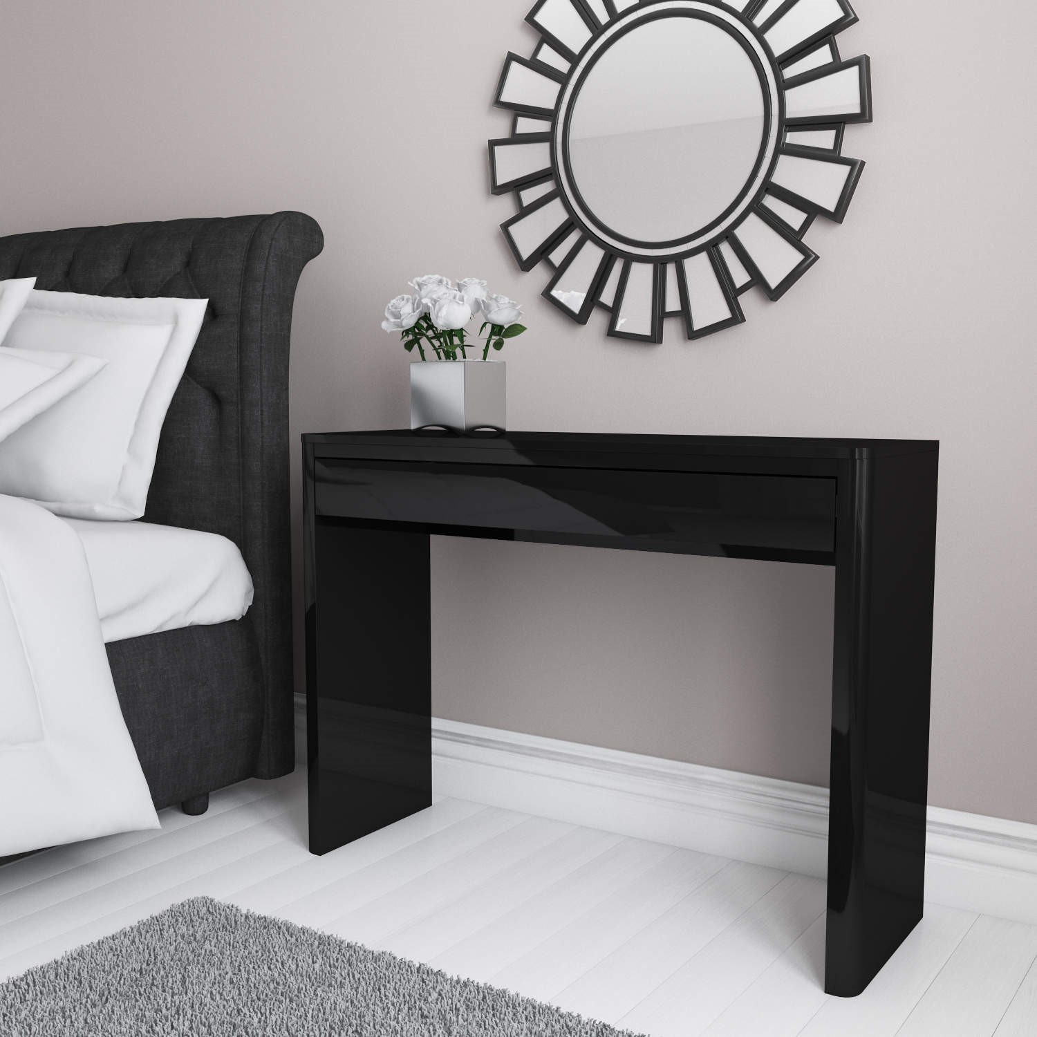 Lexi Black High Gloss Dressing Table - Furniture123 Lexi Black High Gloss Dressing Table - Furniture123