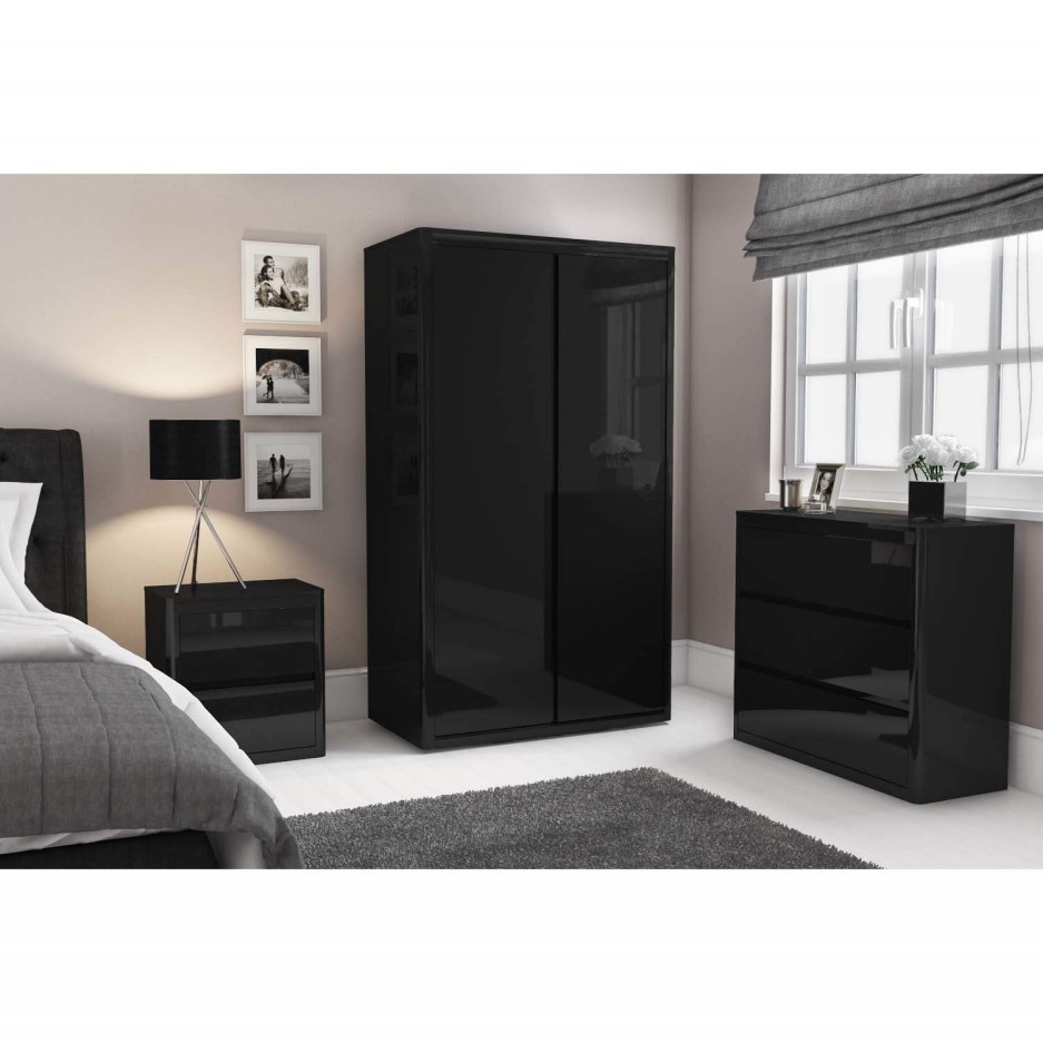 Lexi Black High Gloss Double Wardrobe Furniture123
