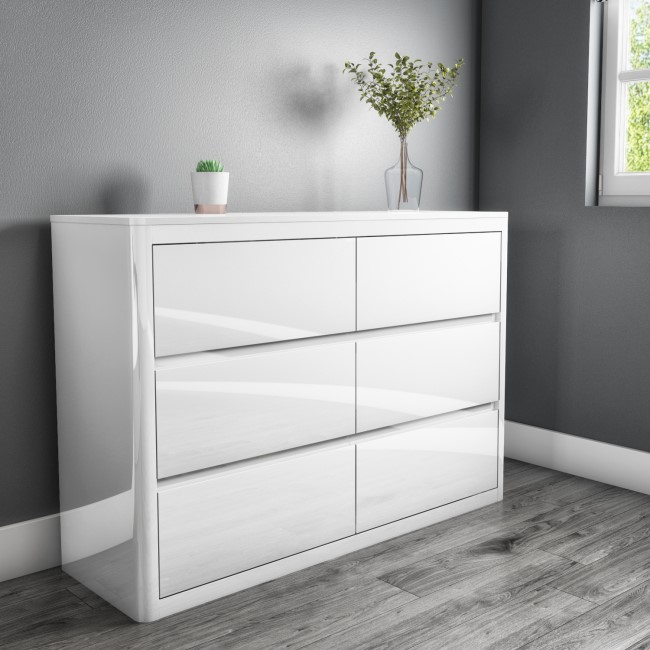 GRADE A1 - Lexi White High Gloss Wide 6 Drawer Chest of Drawers