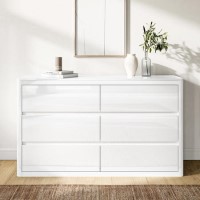 Wide White High Gloss Chest of 6 Drawers with Curved Edges - Lexi Wide White High Gloss Chest of 6 Drawers with Curved Edges - Lexi