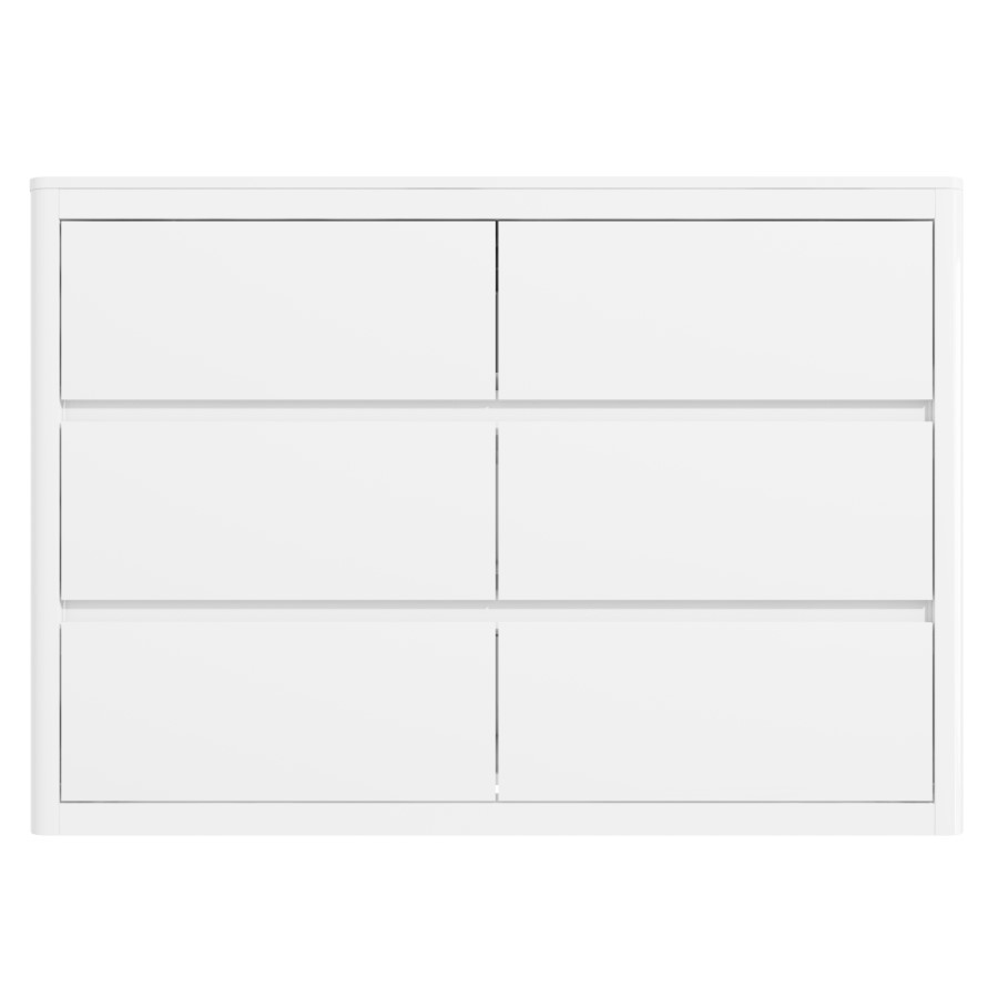 Wide White High Gloss Chest of 6 Drawers with Curved Edges - Lexi