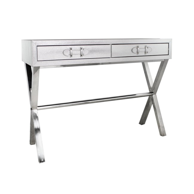 Aurora Boutique Silver Faux Snakeskin 2 Drawer Console Table with Chrome Legs