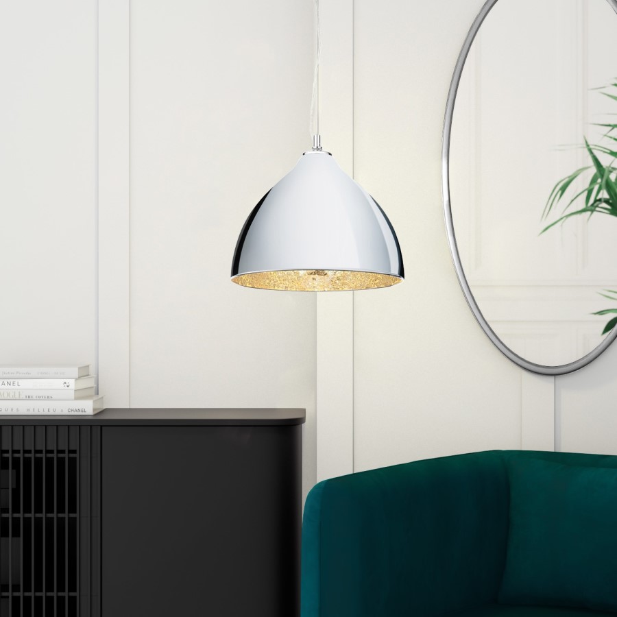 ONLY OPENED - Box Opened Chrome Dome Pendant Light Mosaic Inner - Eli