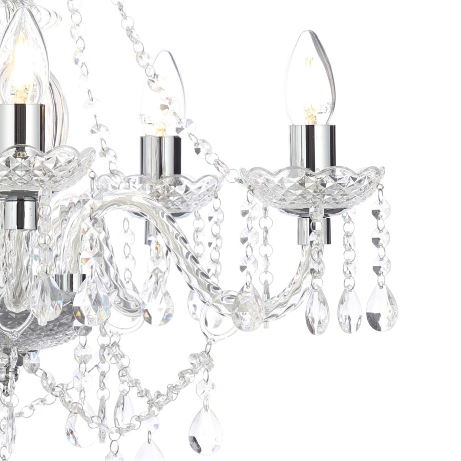 GRADE A1 - Bryony 5 Light Silver Crystal Chandelier Light with Candle Style Features & Glass Droplets