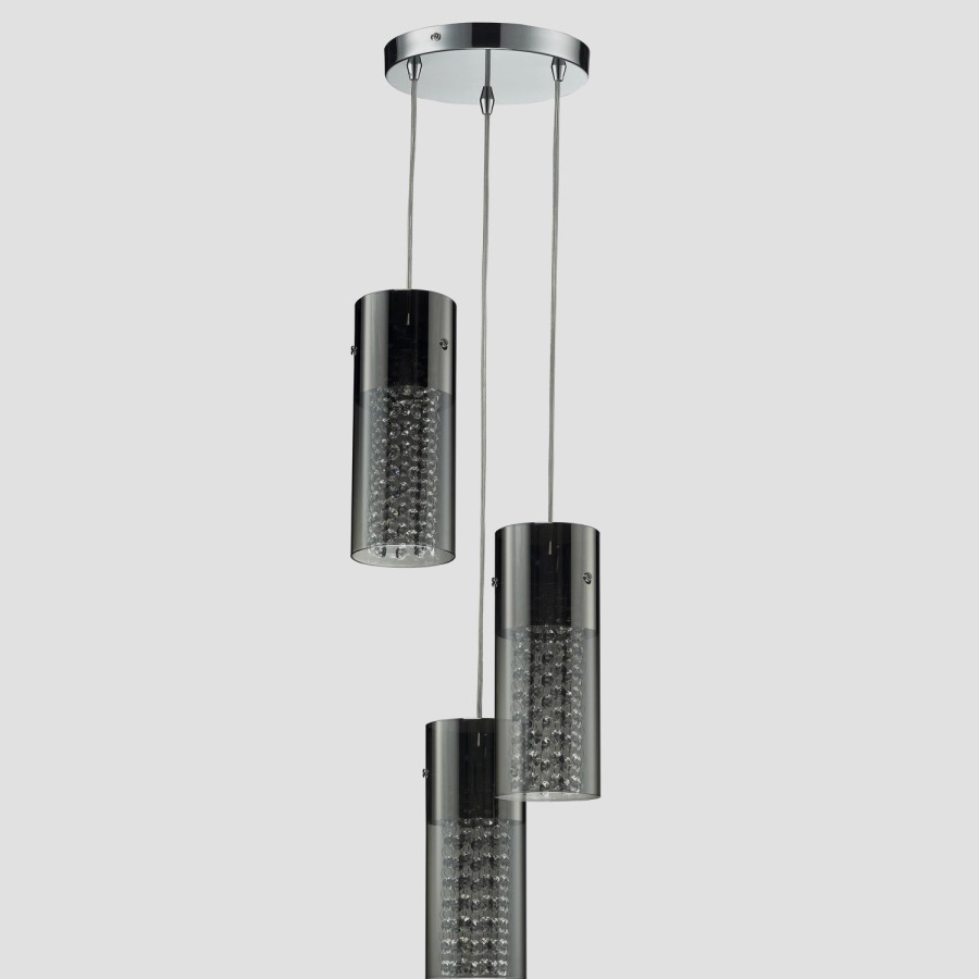 3 Light Pendant with Silver Crystals - Cascade