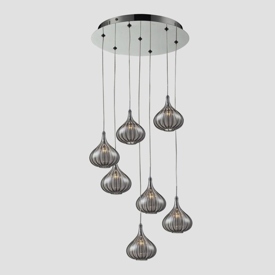 7 Pendant Lights in Silver & Glass - Cascade
