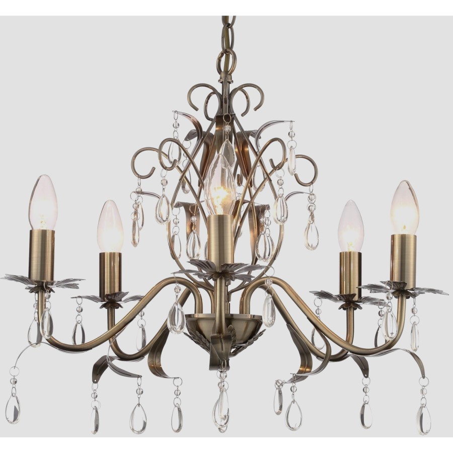 Chandelier with 5 Lights in Antique Brass - Cascade