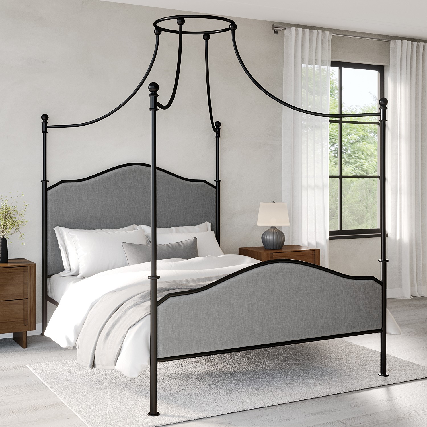 Photo of Double canopy bed frame in black metal - lille