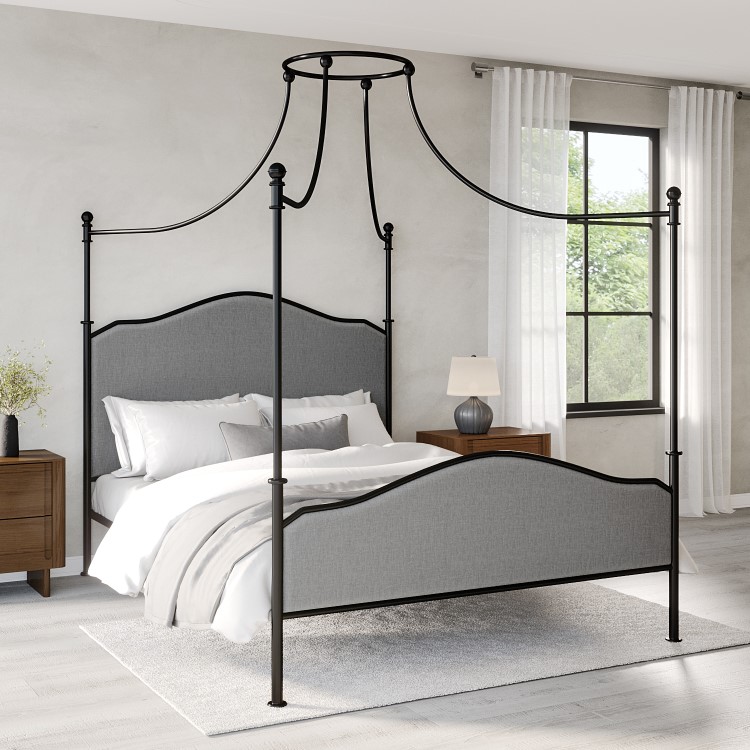 King Size Canopy Bed Frame in Black Metal - Lille