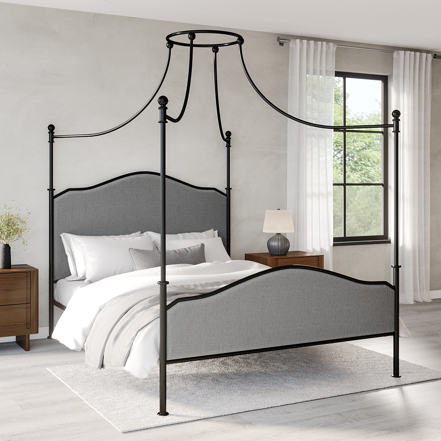 Photo of King size canopy bed frame in black metal - lille