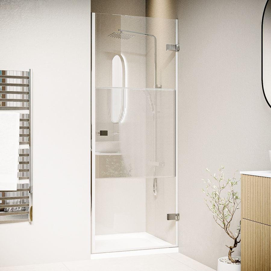 900mm Fluted Glass Right Hand Hinged Shower Door 8mm Glass - Matira