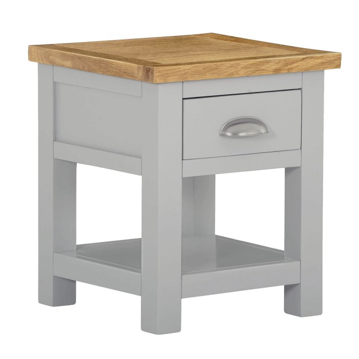 Linden Grey Small Side Table with Oak Top | Furniture123