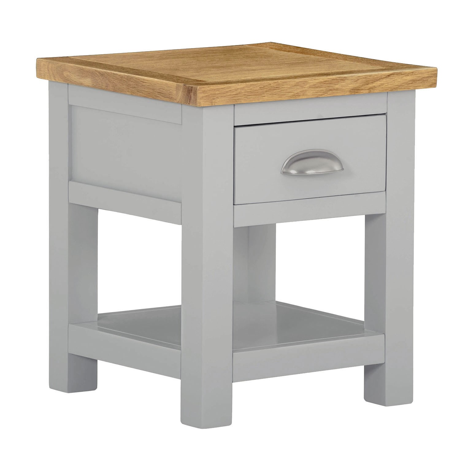 Linden Grey Small Side Table with Oak Top - Furniture123