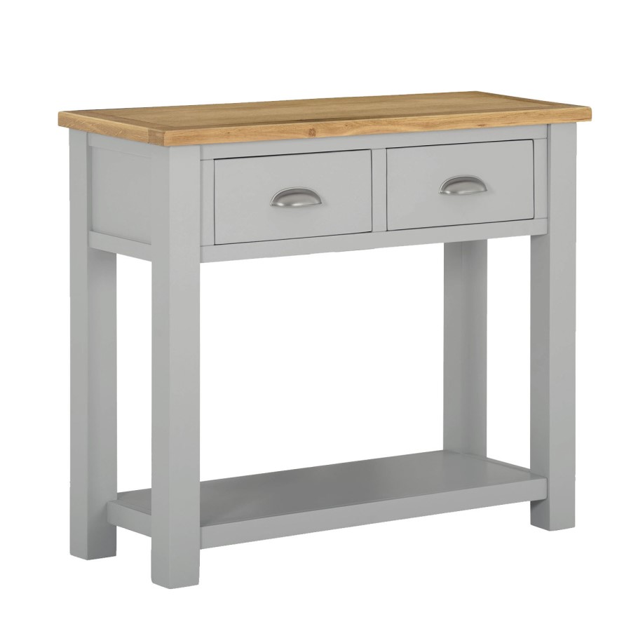 Oak & Grey Narrow Console Table with Drawers - Linden