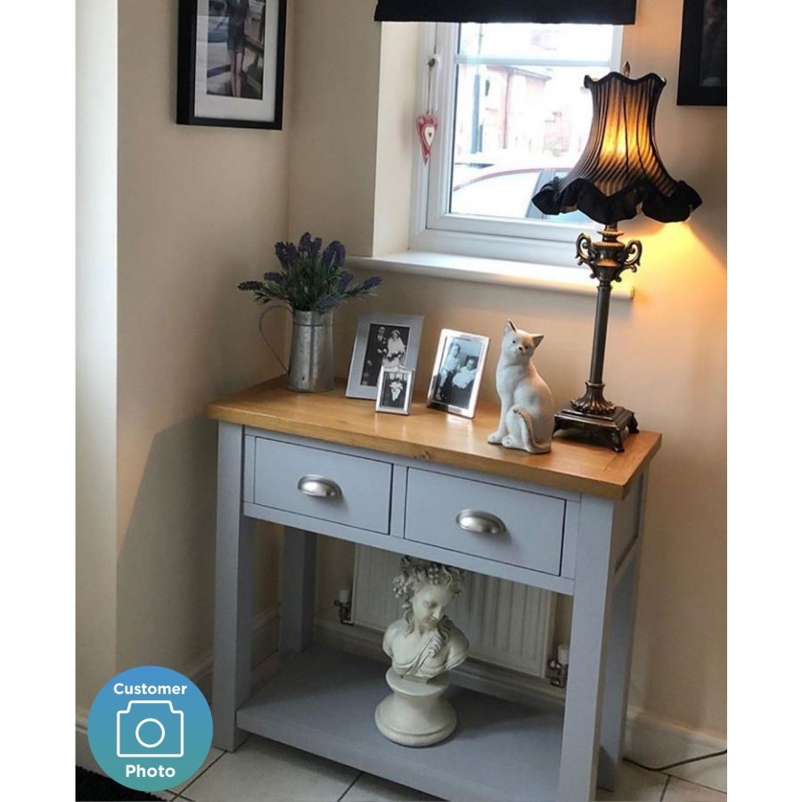 Oak & Grey Narrow Console Table with Drawers - Linden