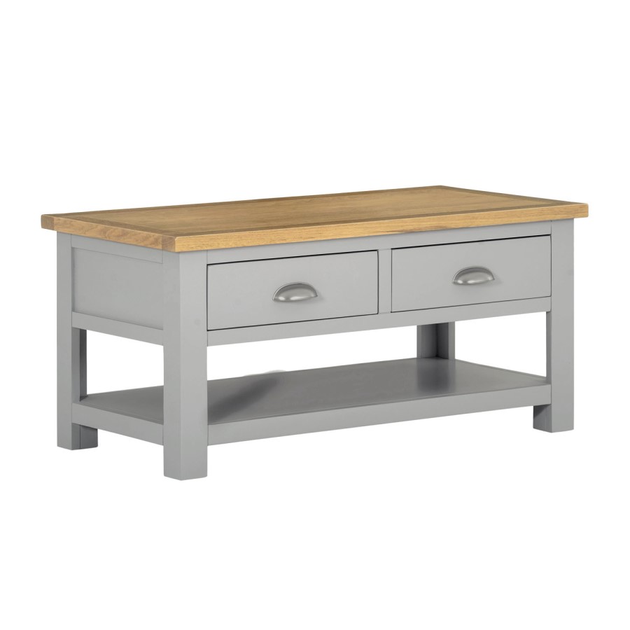 Living Room Coffee Table in Grey with Oak Top - Linden