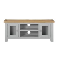 Linden Large Grey TV Unit with Two Tone Oak Top & Storage - TV's up to 45"