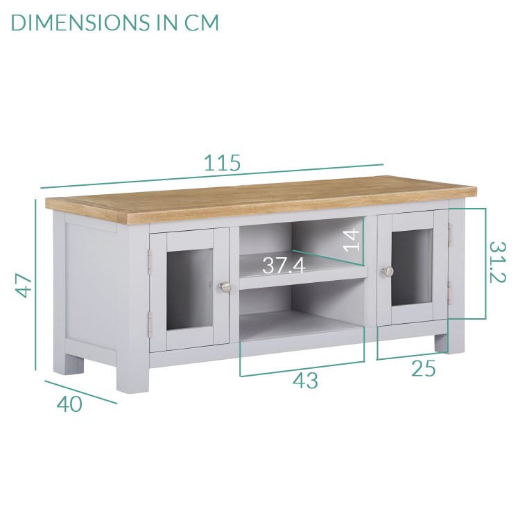 Linden Large Grey TV Unit with Two Tone Oak Top & Storage - TV's up to 45"