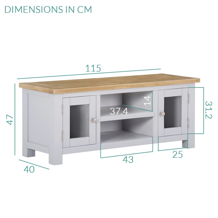 Linden Large Grey TV Unit with Two Tone Oak Top & Storage - TV's up to 45"