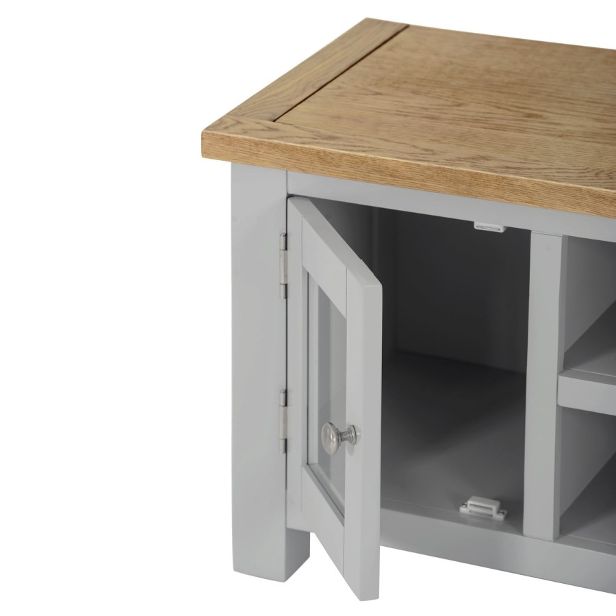 Linden Large Grey TV Unit with Two Tone Oak Top & Storage - TV's up to 45"