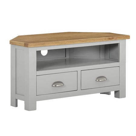 Linden Grey Farmhouse Corner Tv Unit Stand With Light Oak