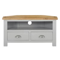 GRADE A2 - Linden Corner TV Unit in Pale Grey and Light Oak