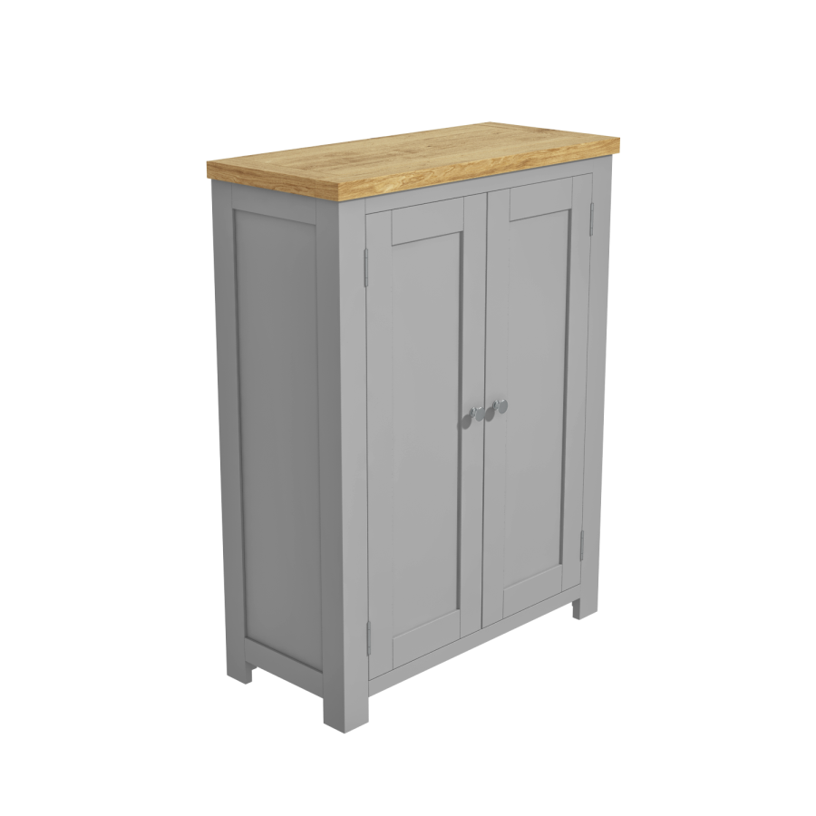 Grey Shoe Cabinet with Oak Top - Linden