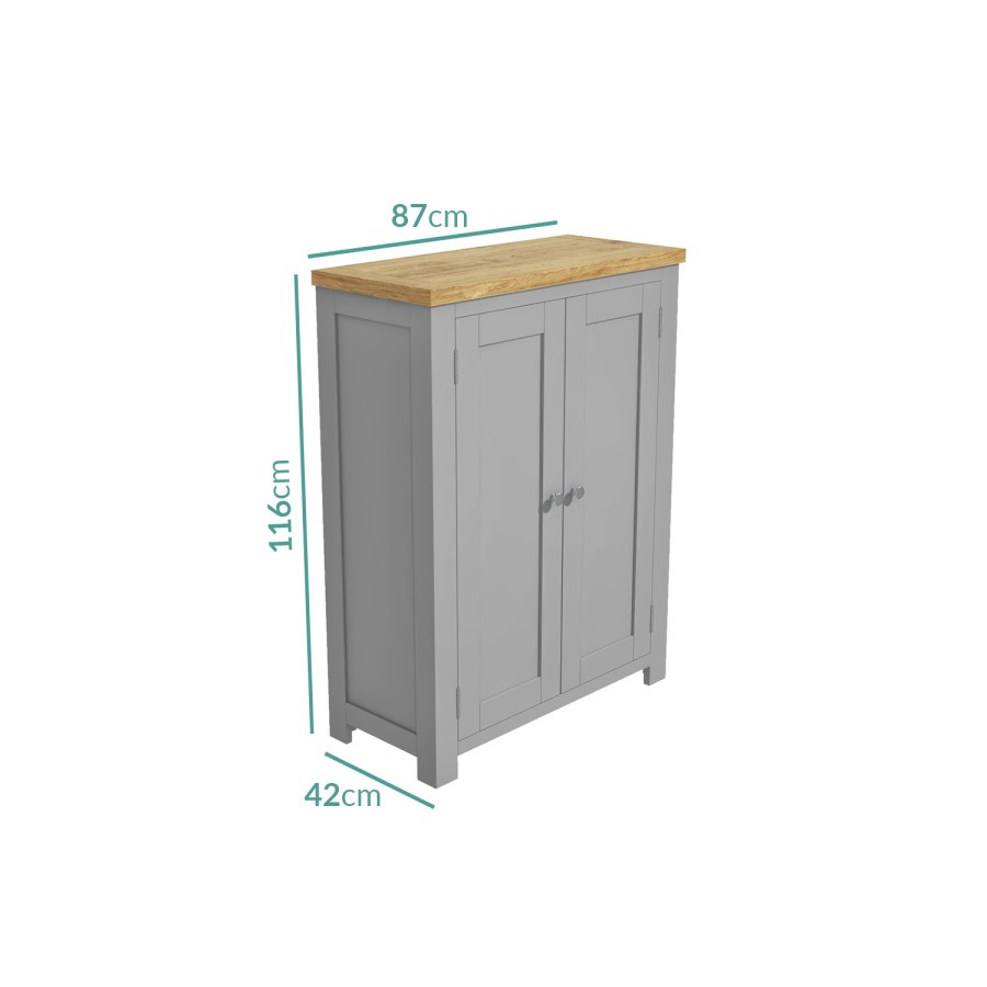 Grey Shoe Cabinet with Oak Top - Linden