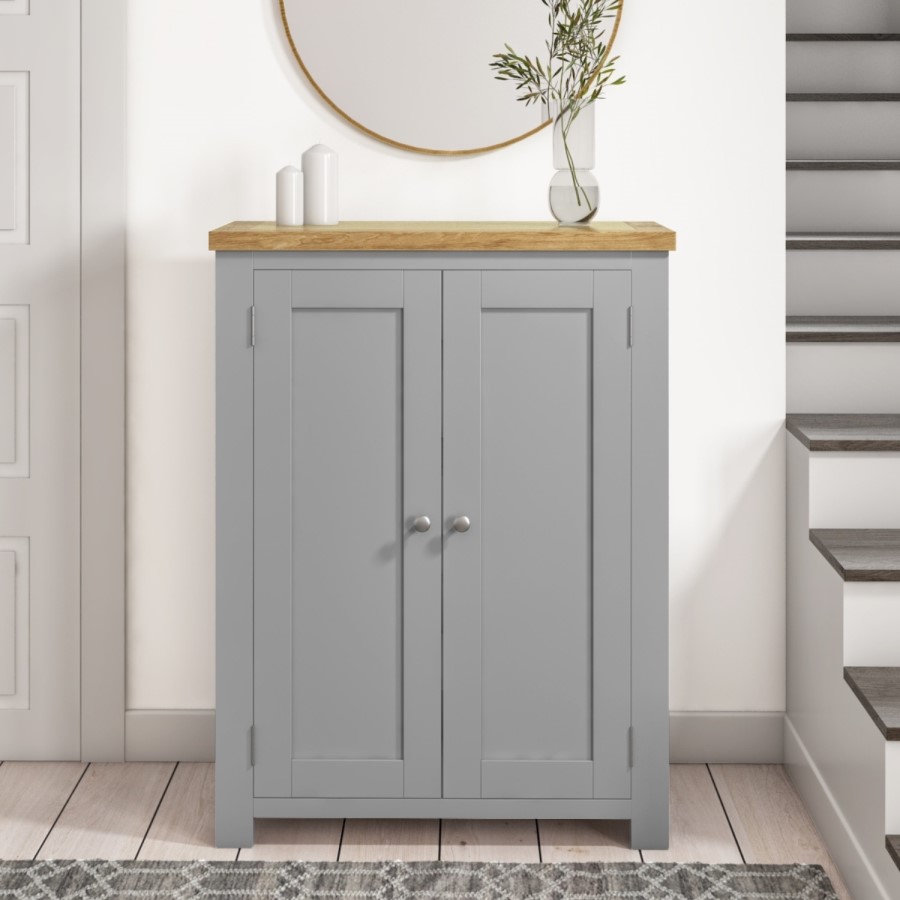 Grey Shoe Cabinet with Oak Top - Linden