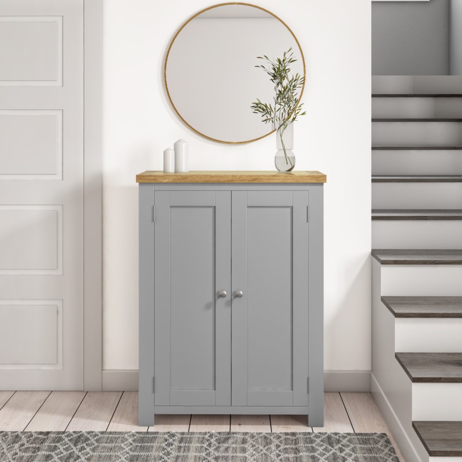 Grey Shoe Cabinet with Oak Top - Linden