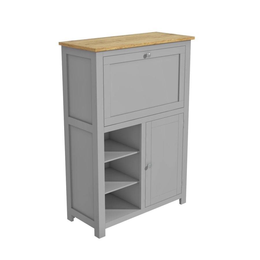 Bureau Desk in Grey with Oak Top - Linden