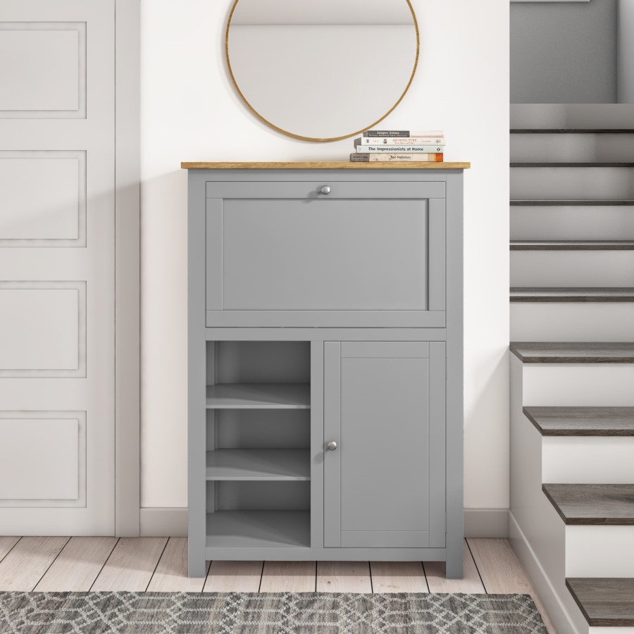 Bureau Desk in Grey with Oak Top - Linden